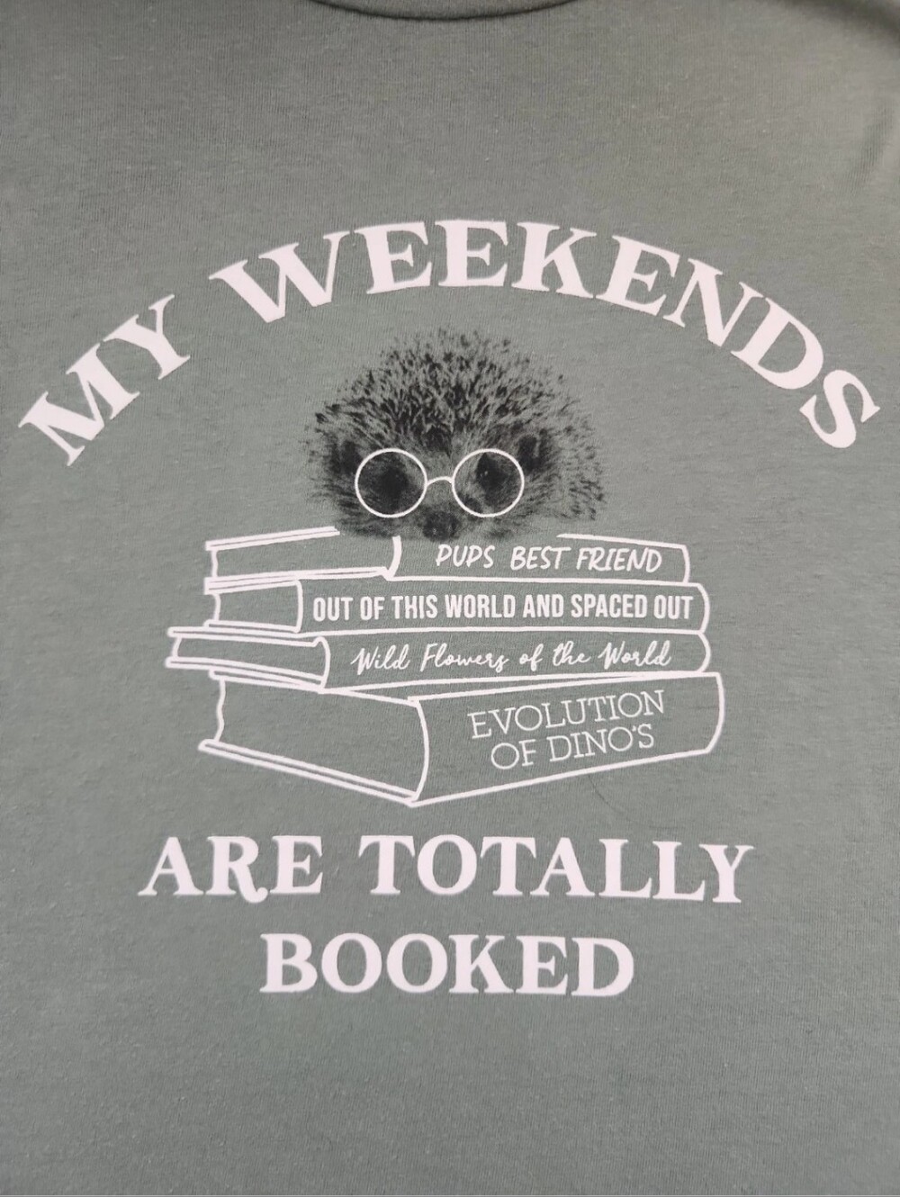 L Kids Sage Green Tee My Weekends Are Totally Booked Books Porcupine Thereabouts